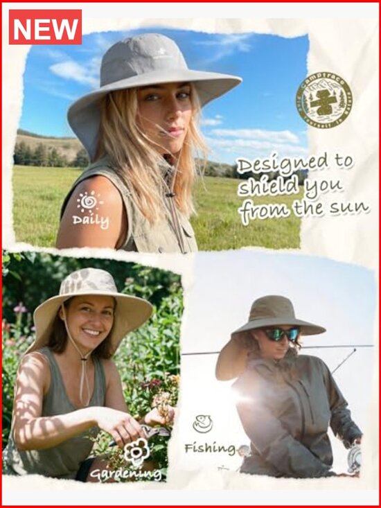 UPF 50+ UV Protection Wide Brim Sun Hat with Neck Flap, Lightweight Nylon main image 7